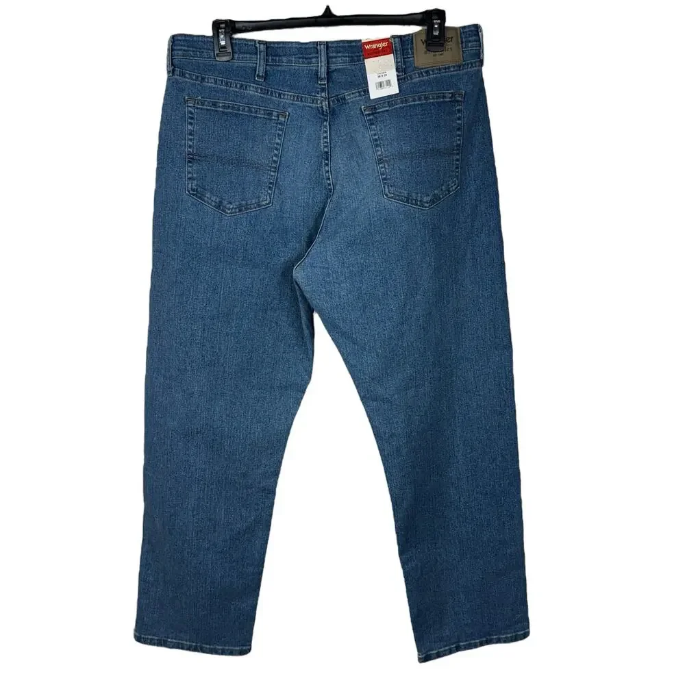 Wrangler 38x29 Mens Jeans Straight Leg Stretch Zip-Fly Pockets Medium Wash Blue